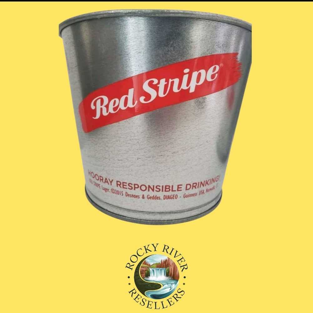 Red Stripe | Beer Bucket | Metal | Round | Barware | Mancave | Beach | RRR Bar